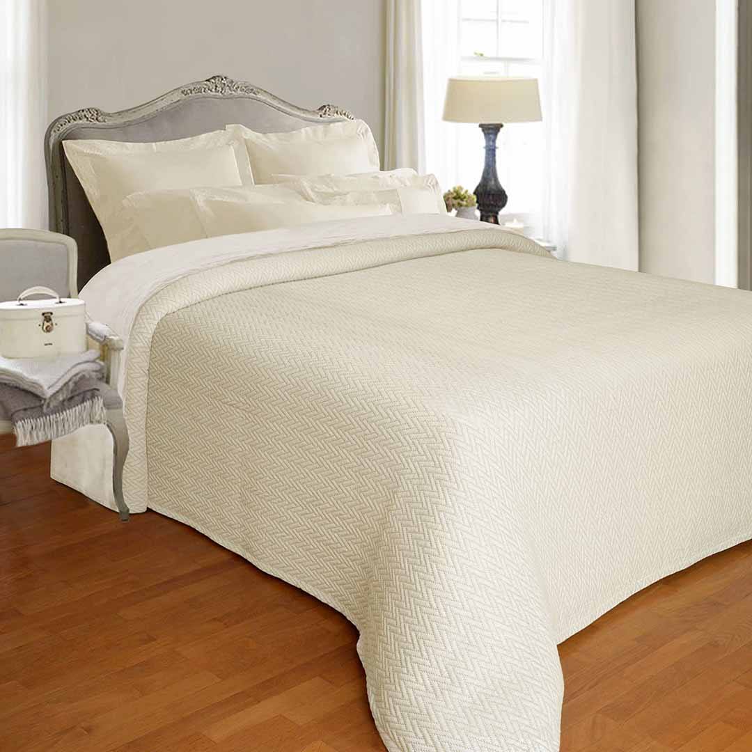 Washable Herringbone Jacquard Bedspread-Antique